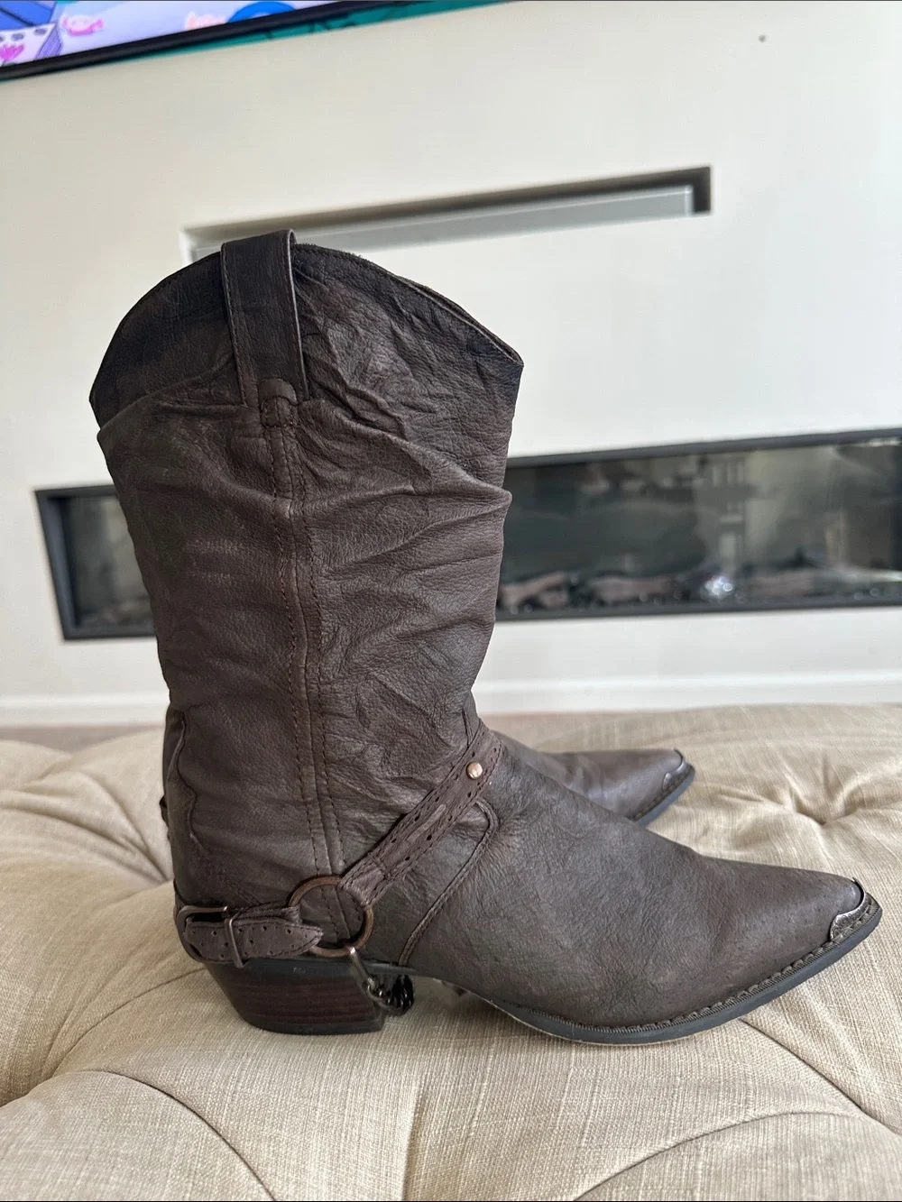 Durango Dark Brown Leather Harness Cowboy Boots